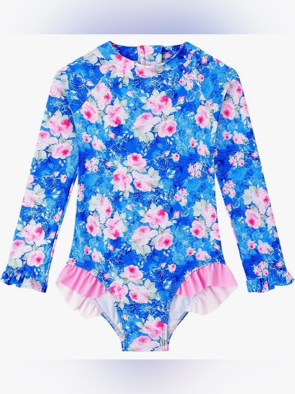 Toddler Girl Long Sleeve Ruffle Swimsuit One Piece Zipper Rashguard UPF 50+ 4/5T